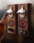 Custom Engraved Wooden Beer/ Drink Bottle Opener & Magnetic Cap Catcher, Personalised Name Logo , Father, Christmas, Groomsmen Gift for Him