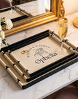 Set of three beige leatherette trays in three sizes, personalised for a wedding