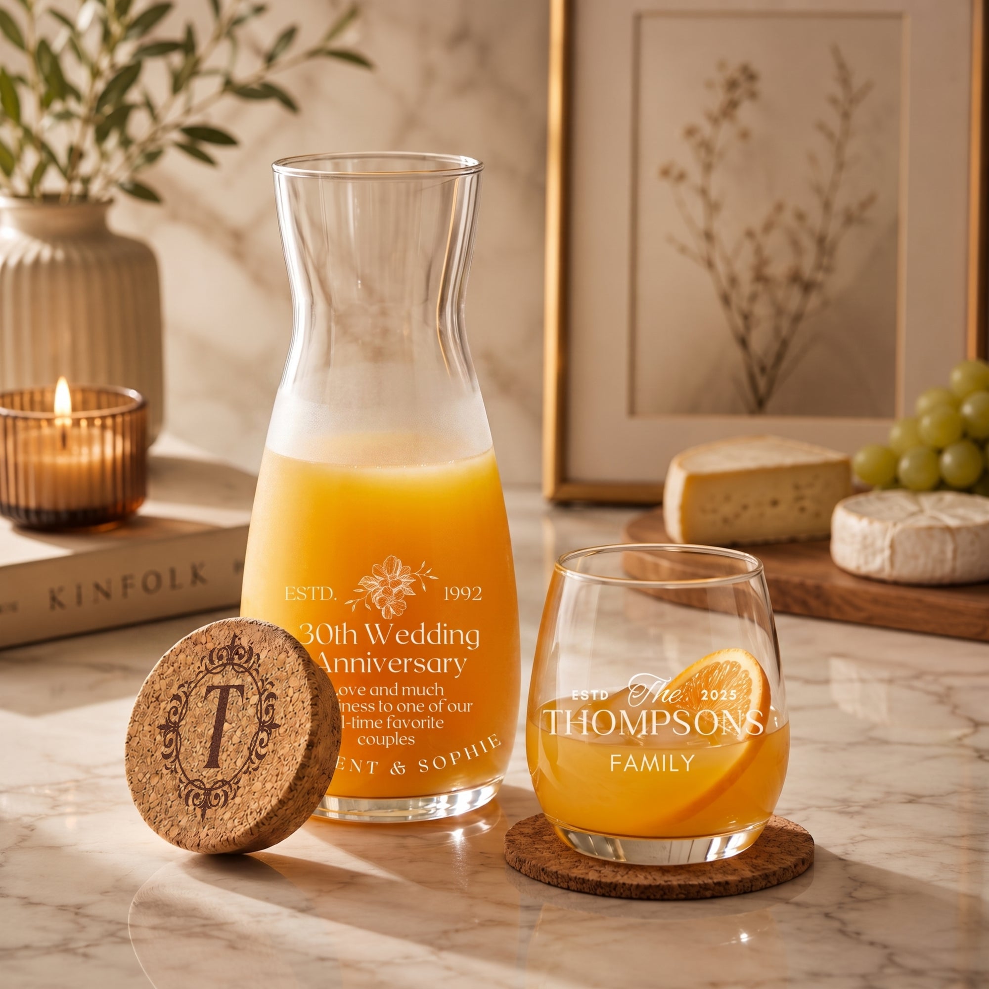 Custom carafe and glasses set, a wedding and housewarming gift