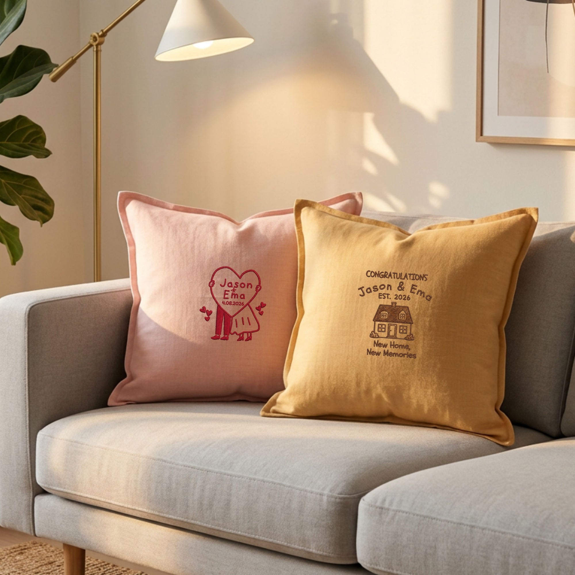 Custom embroidered throw cushion cover in textured recycled polyester