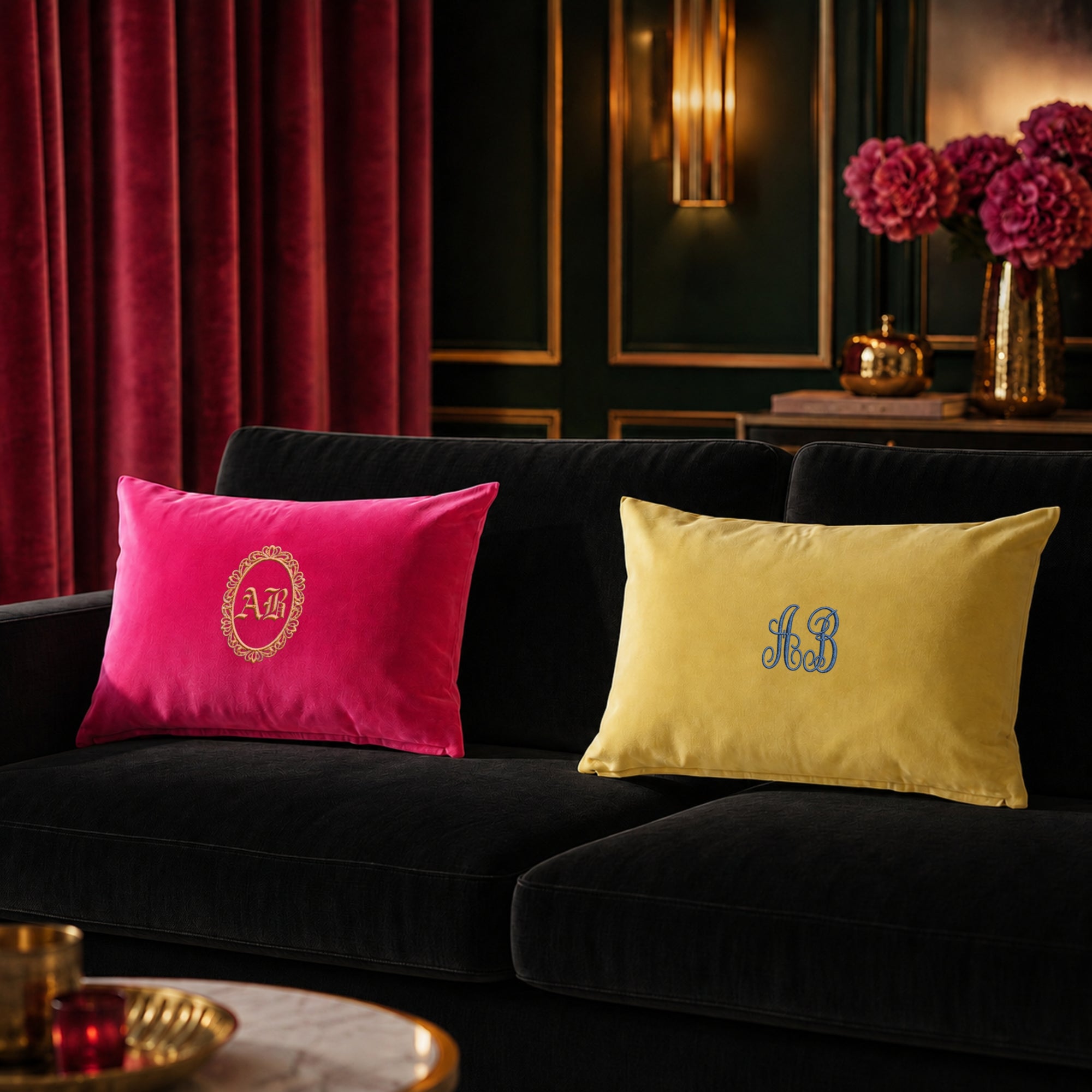 Custom embroidered cotton velvet rectangular lumbar throw pillowcase with soft sheen