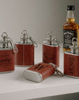 Custom engraved 1oz leatherette mini hip flask keyring wedding favour