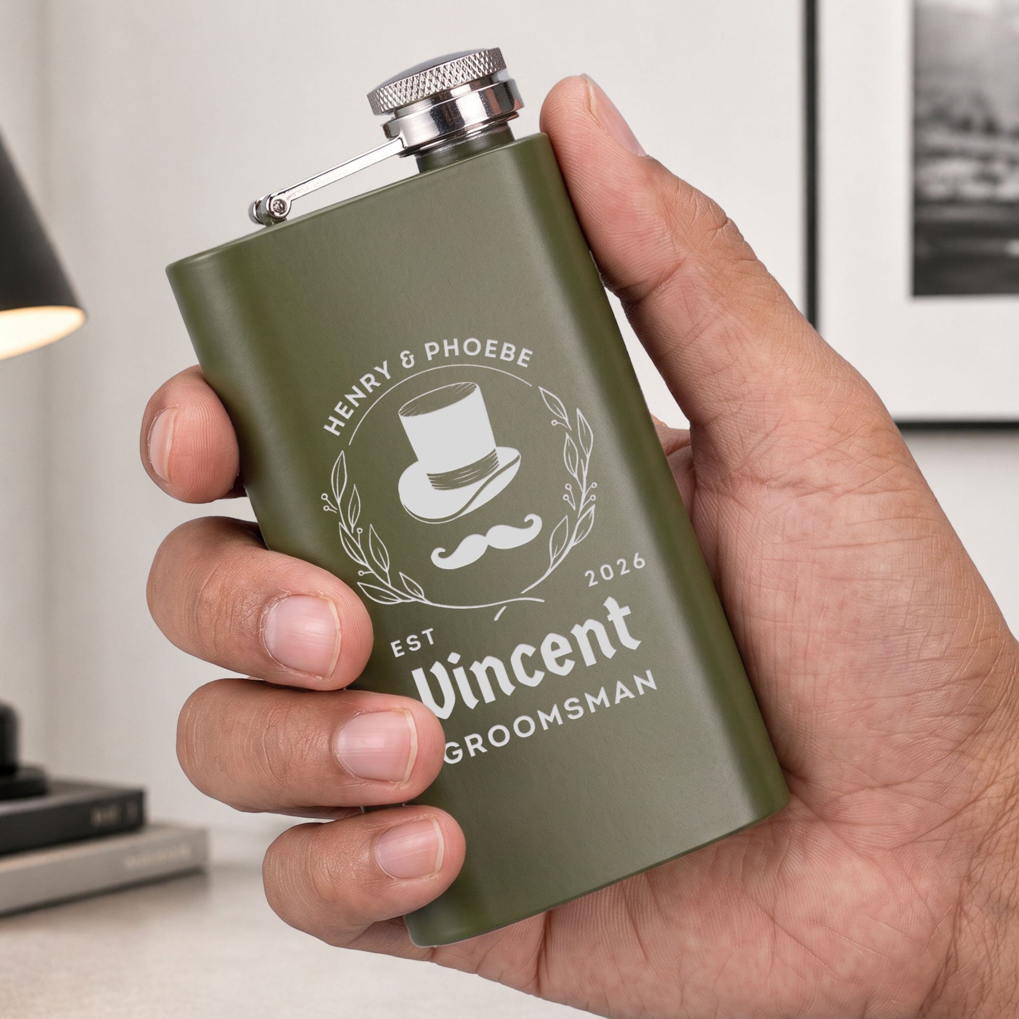 Custom engraved 5oz rectangle stainless steel hip flask personalised wedding party gift
