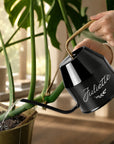 Custom engraved black watering can with long gold spout – gardener gift