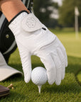 Custom engraved white lambskin left-hand golf glove