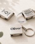 Custom mini tape measure keyring engraved with name