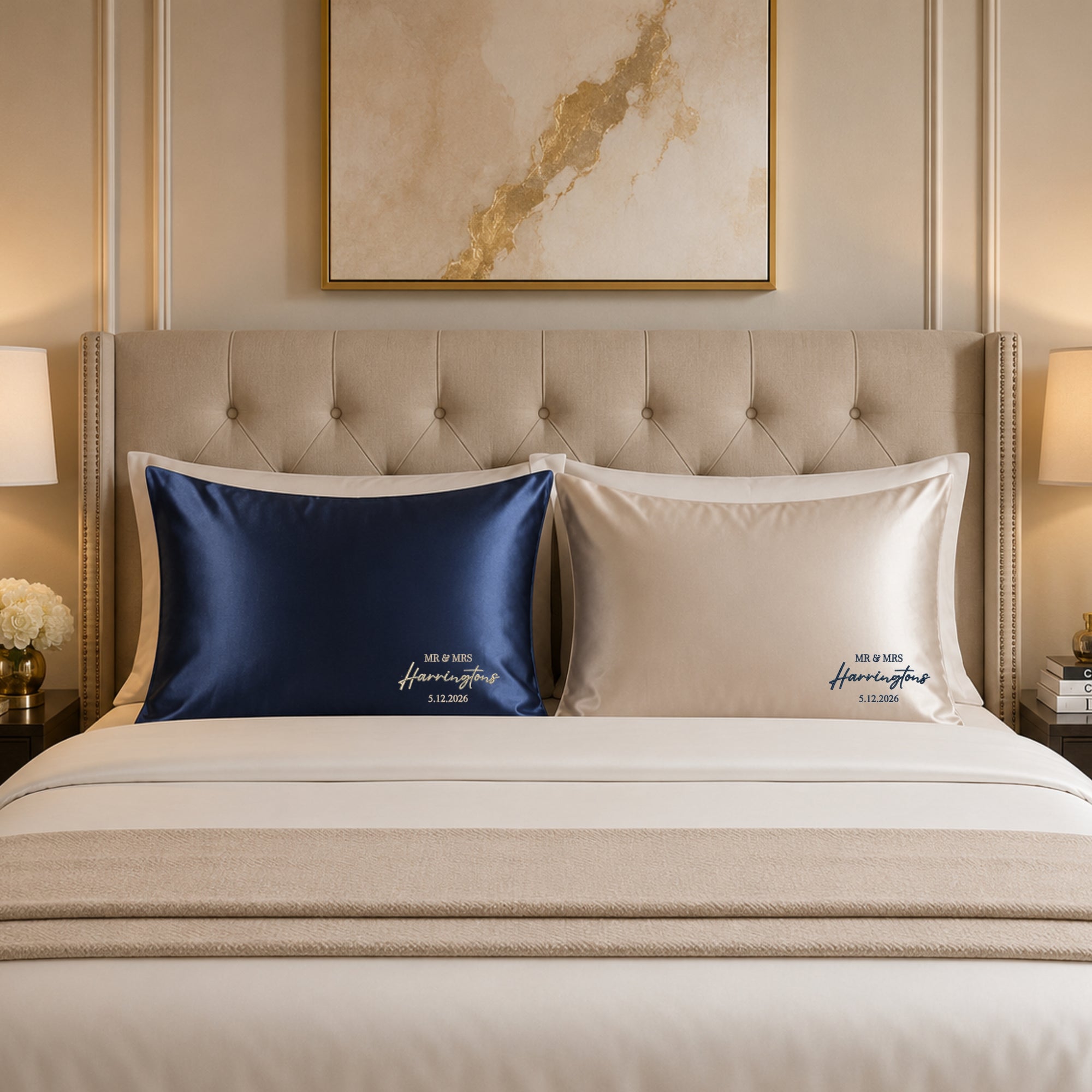 Custom embroidered satin pillowcase with monogram