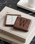 Custom wooden compact mirror in acacia and walnut