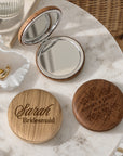 Custom wooden compact mirror in light and dark wood