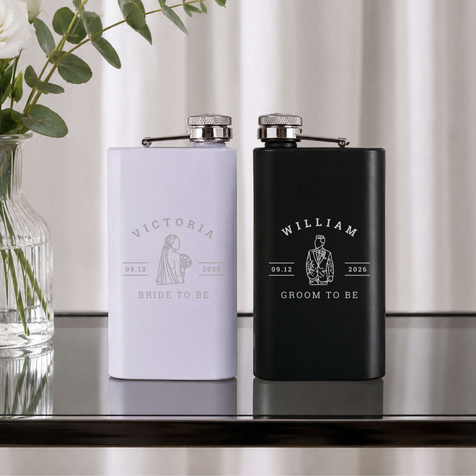 Double-sided engraved personalised 5oz hip flask groomsman bridesmaid keepsake gift