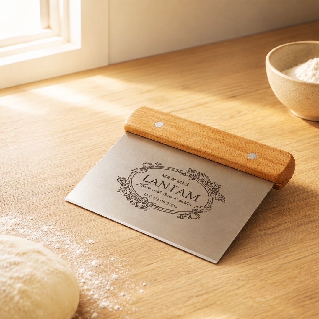 Dough scraper with Light Wood and Dark Wood handle options