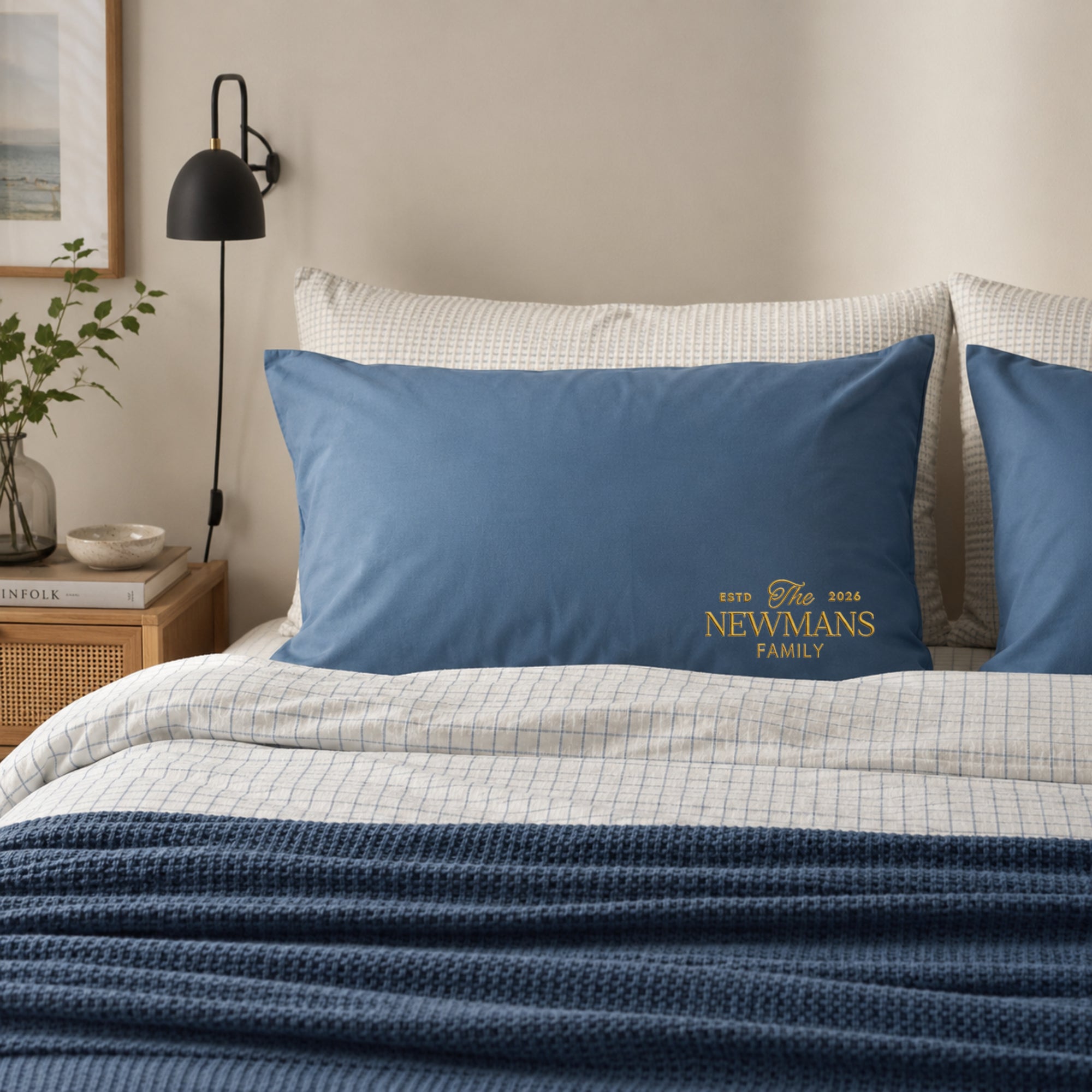 Embroidered name cotton pillowcase housewarming gift