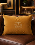 Close-up of embroidered name on personalised velvet lumbar cushion cover pillowcase