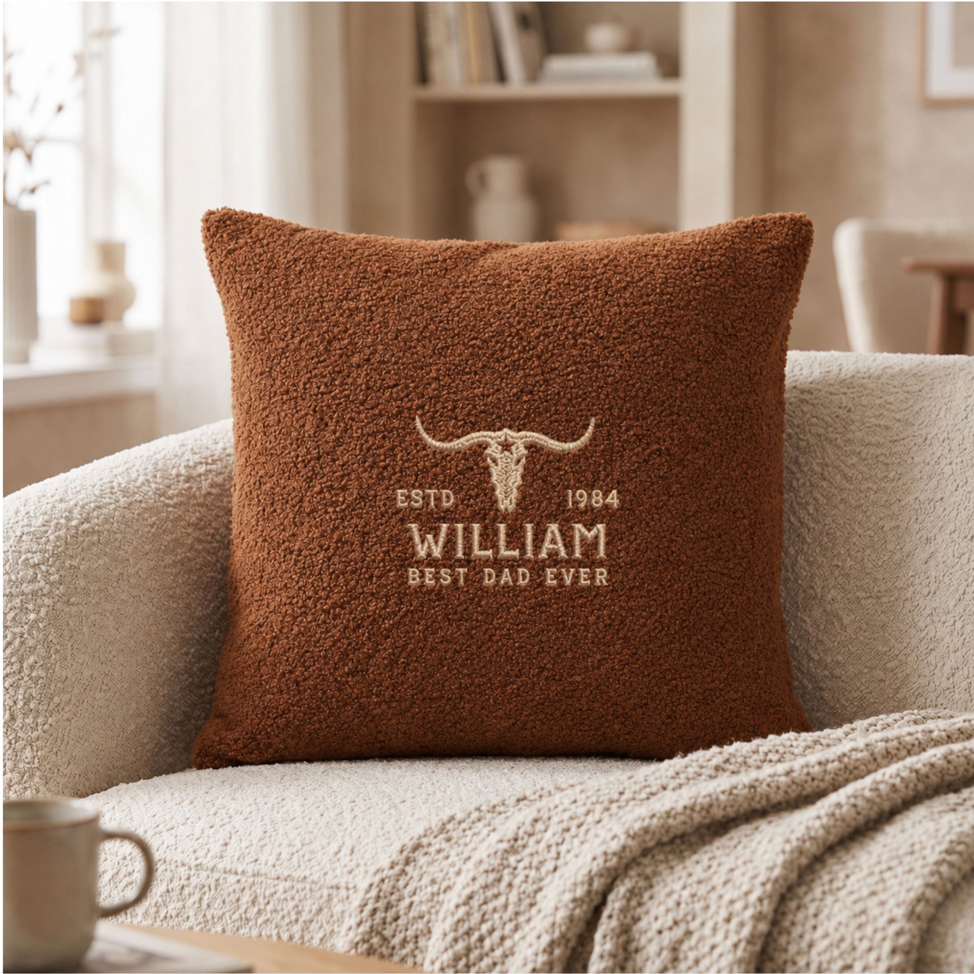 Embroidered teddy fleece cushion cover soft cuddly throw pillow personalised housewarming gift