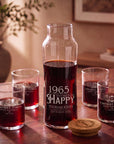 Engraved 1L glass carafe with cork lid and matching tumblers
