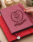 Engraved red A5 journal notebook with bookmark charm