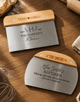 Personalised dough scraper with measuring scale and wooden handle