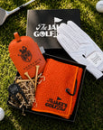 Engraved leatherette golf tee holder tag with wooden tees