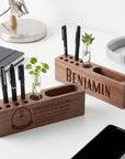 Engraved office desk organiser and name plate gift