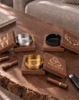Engraved walnut ashtray with lid, product dimensions
