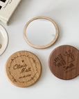 Engraved wooden pocket mirror, a bridesmaid favour gift