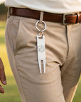 Personalised golf pitch mark repair tool with forked end golfer gift