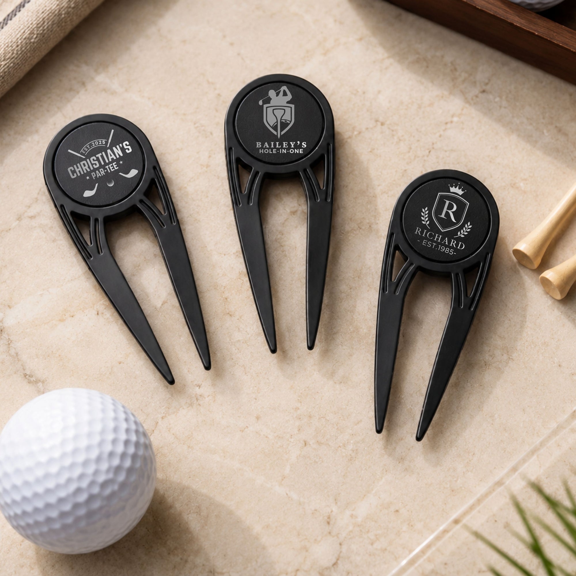 Golf divot tool with detachable magnetic ball marker and bottle opener
