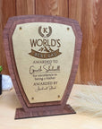 Personalised Number One Daddy Wooden Trophy Award, Engraved World Greatest Grandpa Shield, Custom Logo Keepsake Gifts Best Dad, Father Crest