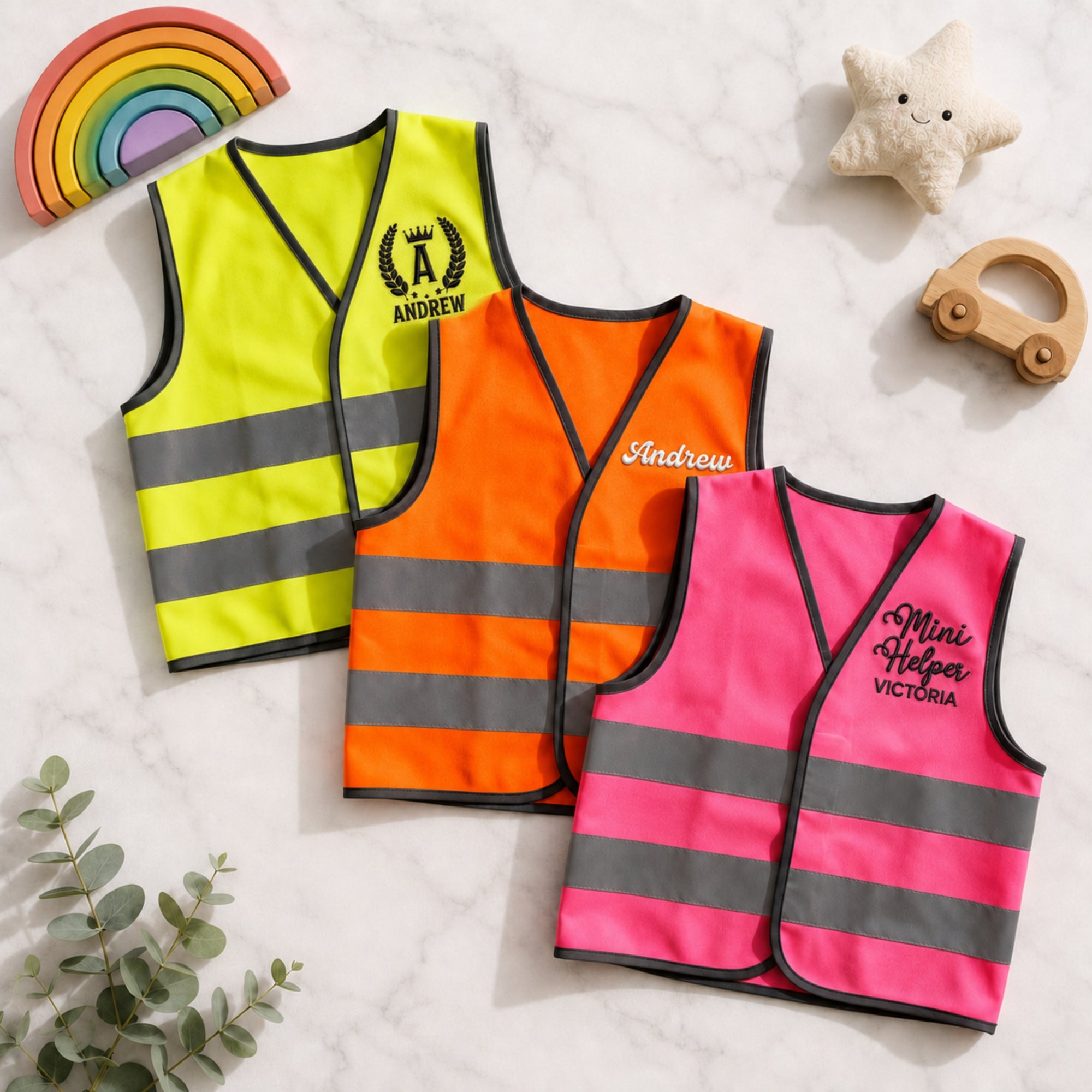 Kids hi-vis safety vest with reflective strips personalised embroidered name