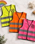 Kids hi-vis safety vest with reflective strips personalised embroidered name