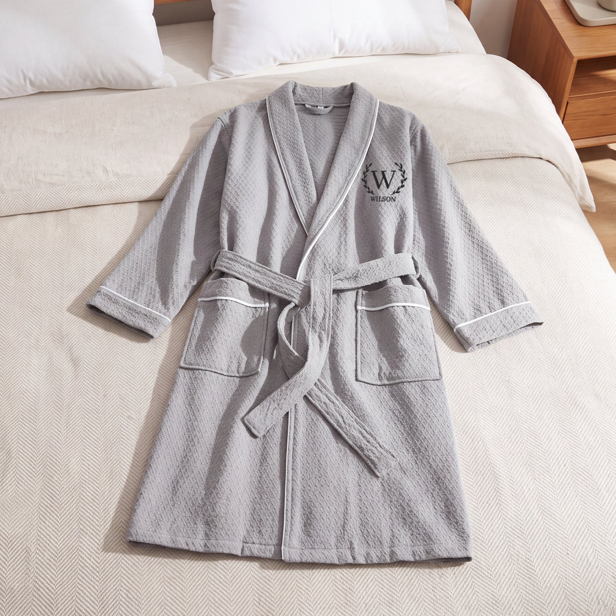 Breathable waffle-weave cotton kids bathrobe close-up texture