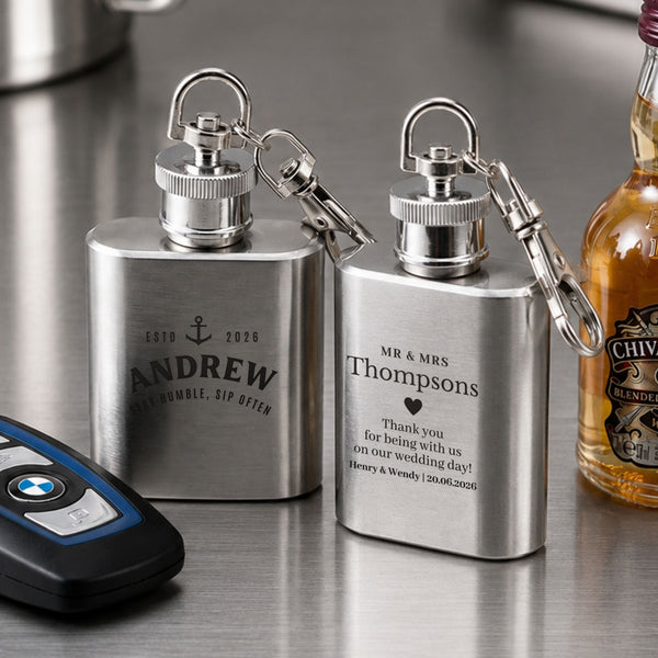 Custom Engraved 1oz Square Mini Hip Flask Keyring
