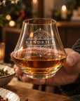 Personalised 290ml Old Fashioned whisky glass engraved with a name, held with whisky