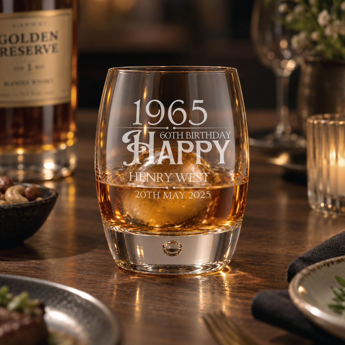 Personalised 360ml bubble tumbler whisky glass engraved for a 60th birthday