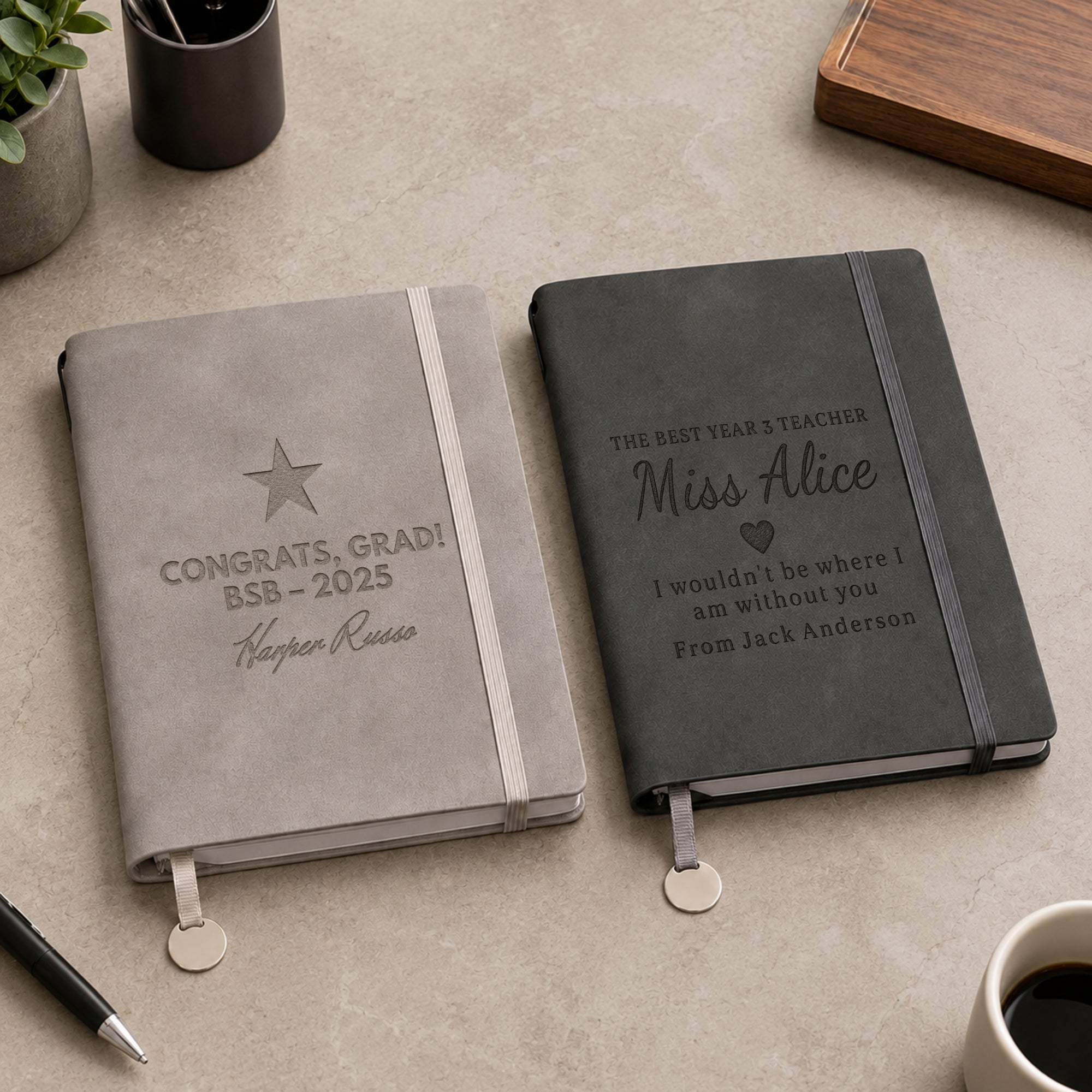 Personalised grey leatherette A5 notebook