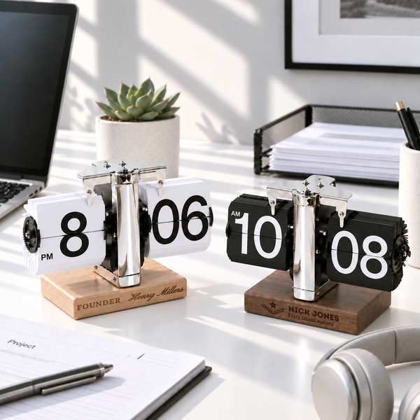Personalised Engraved Wooden Mechanical Table Page Turning Clock