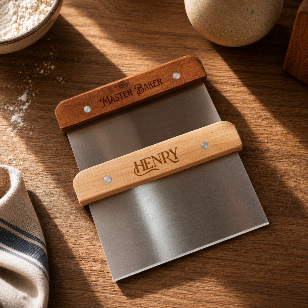 Personalised dough scraper baker gift with laser engraving