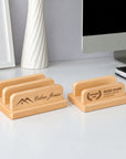 Beech single and double slot laptop stands engraved with names
