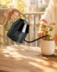 Personalised black 2L watering can with long narrow spout for precise watering