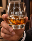 Personalised bubble tumbler whisky glass engraved World's Best Grandpa, held