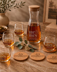 Personalised carafe, glasses and cork coaster serving set