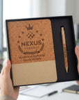 Personalised engraved cork and fabric A5 notebook with eco pen in gift box set – corporate gift