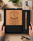 Personalised engraved cork A5 notebook and eco pen gift set – employee recognition and corporate gift