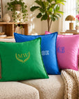Personalised embroidered cotton cushion cover colour options beige white grey black pink