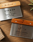 Personalised stainless steel dough scraper with engraved wooden handle