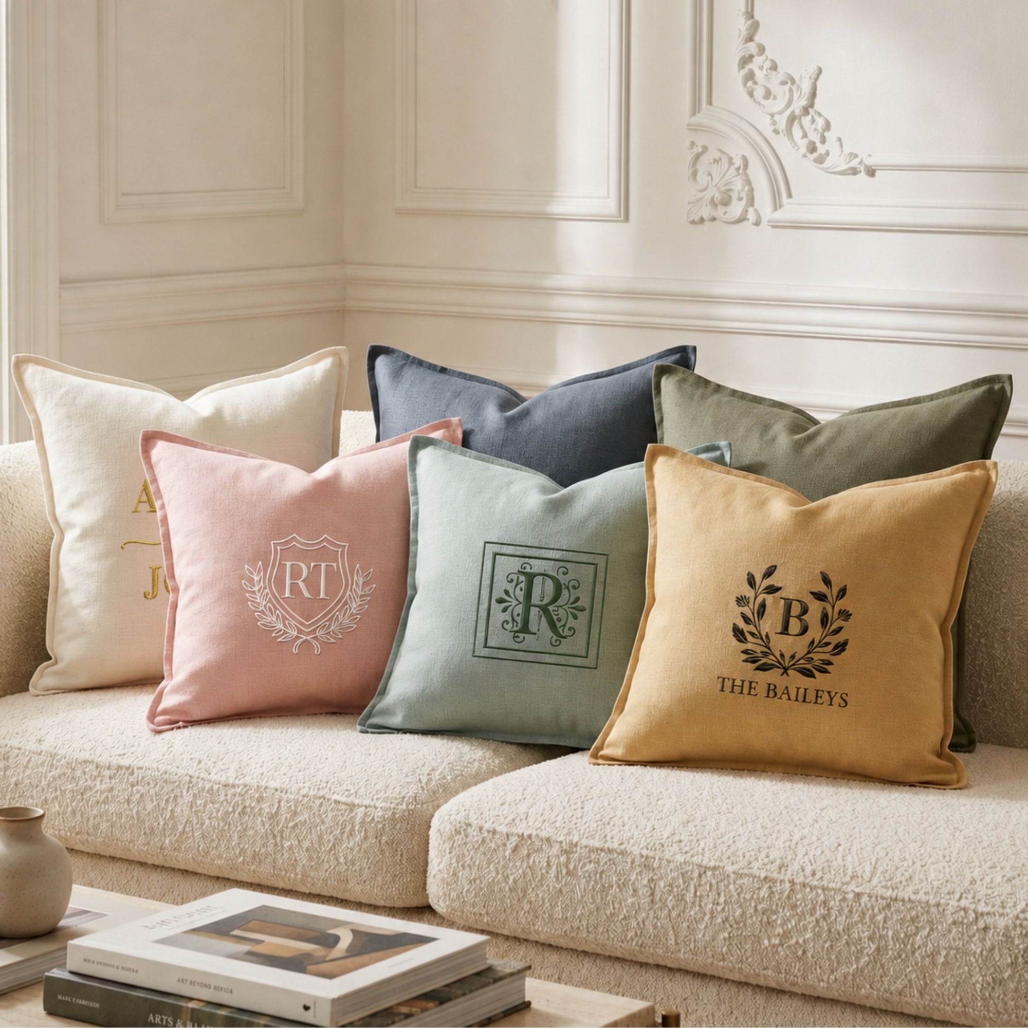 Personalised embroidered cushion cover 50x50cm custom name monogram home decor gift