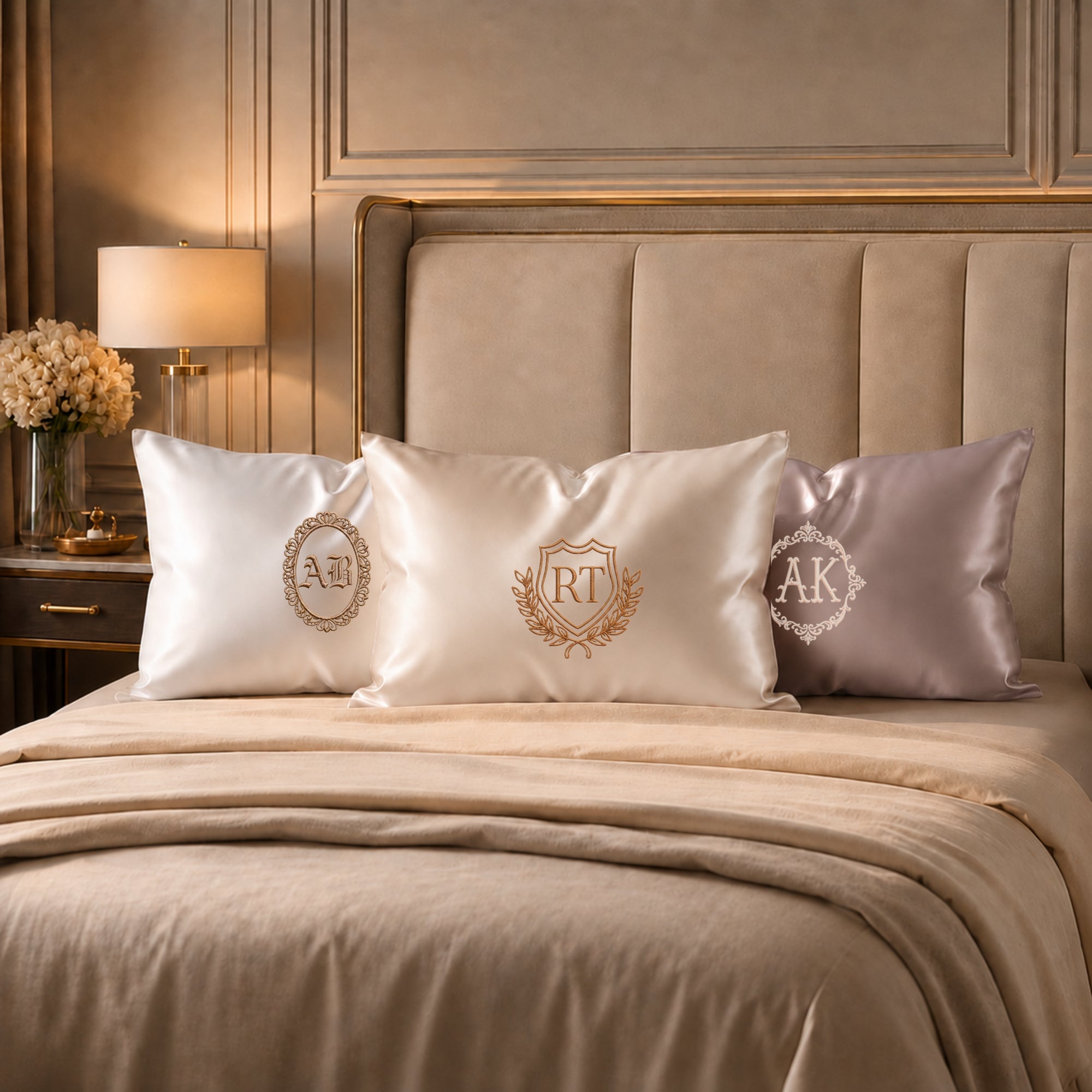 Personalised embroidered satin pillowcase 48x73cm custom name