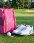 Personalised embroidered golf shoe bag in pink with custom name