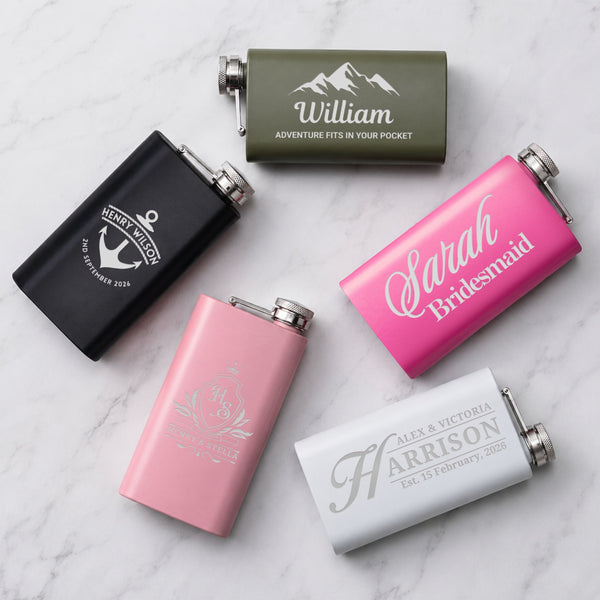Custom Engraved 5oz Rectangle Groomsman & Bridesmaid Hip Flask