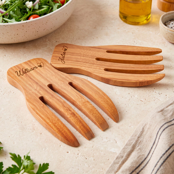 Personalised Engraved Bamboo Salad Hand Server